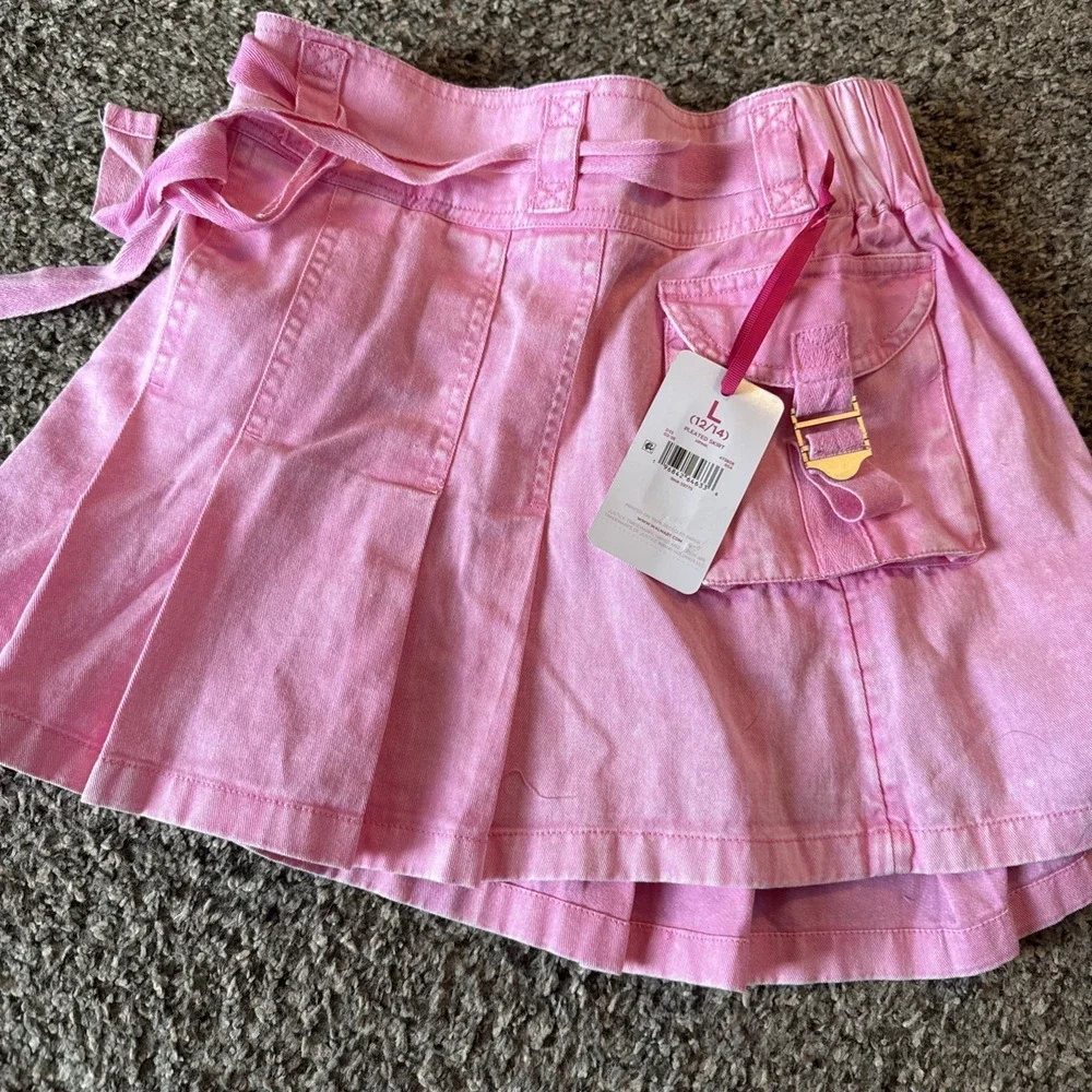 NWT Justice Pink Cargo Pleated Skirt Size L 12/14 With Built In Shorts
